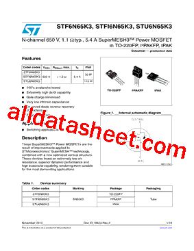 STF6N65K3 Datasheet PDF STMicroelectronics