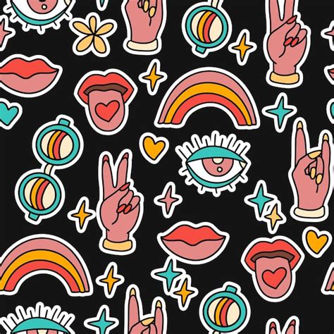 Premium Vector Cute Cartoon Groovy Sticker Vector Seamless Pattern