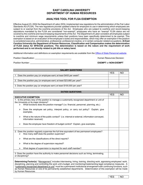 Analysis Tool For Flsa Exemption