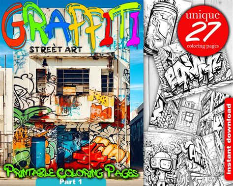 Graffiti Street Art Wall Art Coloring Book Adults Coloring 27 Printable ...