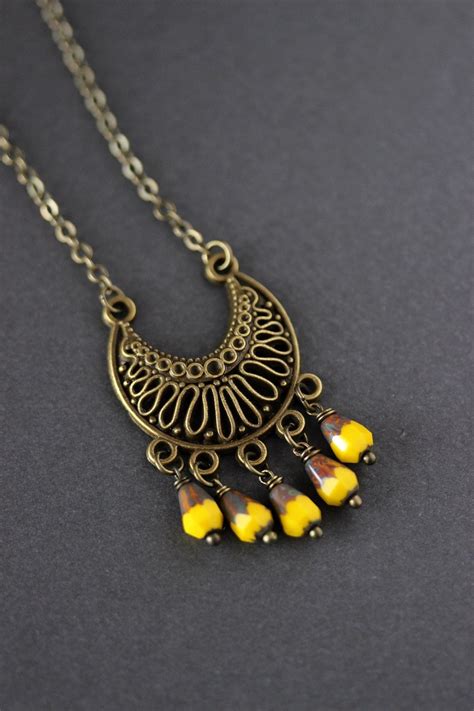 Antique Brass Pendant Necklace Brass Boho Necklace Yellow Tiny Etsy