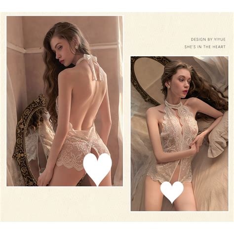 Jual Lingerie Sexy Renda Jumpsuit Open Crotch Halter Neck Baju Tidur