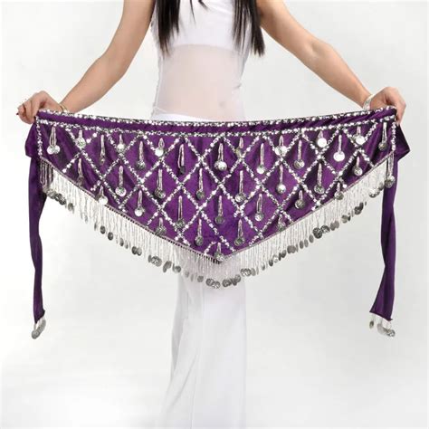 Sequin Tassle Belly Dance Hip Scarf Wrap Velvet Coin Bellydance Skirt