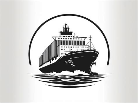 Container Ship Logo Monochrome Design Style Isolated On A White