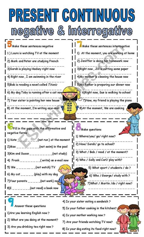 Present Continuous Negative And Interrogative Esl Worksheet By