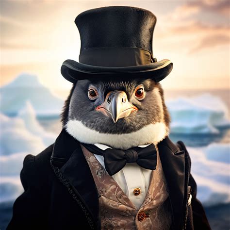 Cute Penguin Dressed In Traditional Gentlemens Attire By Ahmed Laabani