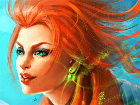 720p Free Download Wind Art Orange Redhead Woman Fantasy Girl