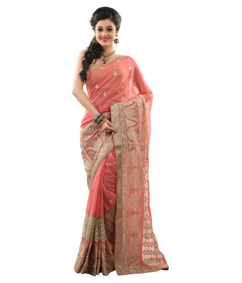 Sangam Kolkata Pink Chiffon Saree Buy Sangam Kolkata Pink Chiffon