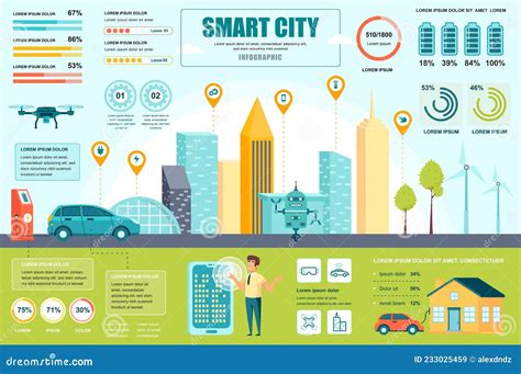 Smart City Concept Banner With Infographic Elements Stock Vector