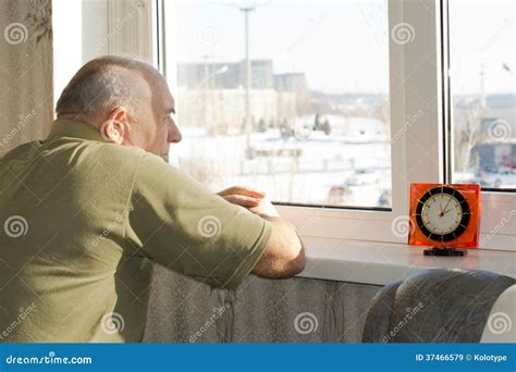 Senior Man Waiting Patiently For Time To Pass Stock Image Image Of