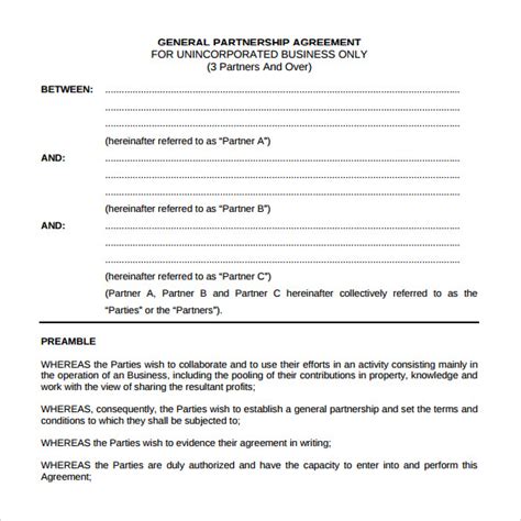 12 Sample General Partnership Agreement Templates Sample Templates