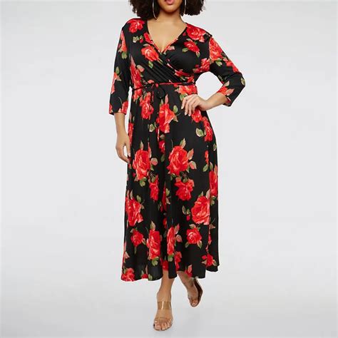 2018 Autumn Dress Women Floral Sexy Wrap Dress Casual Printed V Neck Maxi Dress 5xl 6xl Plus