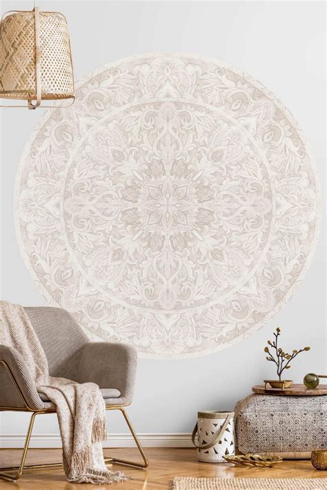 Rund Mandala Aquarell Ornament Beige Mustertapete Kaufen Wohnzimmer