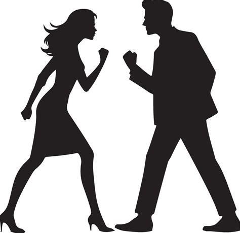 Minimal Angry Husband And Wife Couple Quarreling Black Color Vector