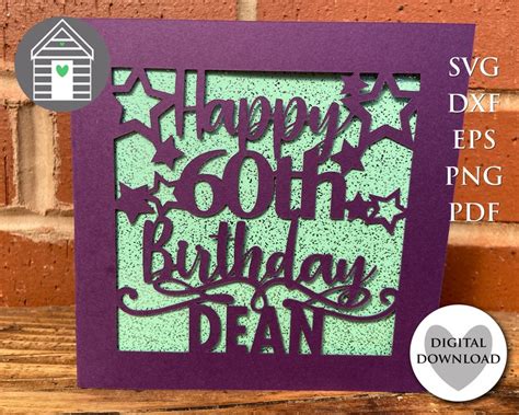 Svg Happy 60th Birthday Card Personalize With A Name Etsy