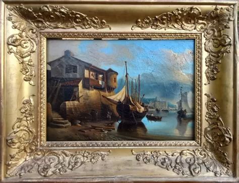 Tableau Ancien Village De P Cheurs Huile Sur Toile Peinture Fin