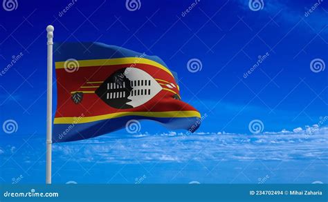 Eswatini Aka Swaziland Flag Waving In The Wind 3d Rendering Stock