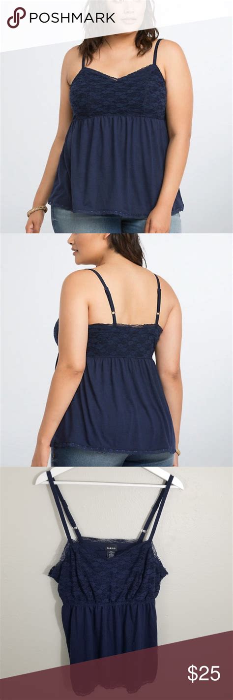 Navy Blue Lace Bodice Babydoll Tank Top