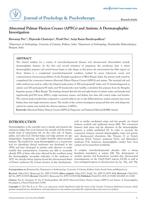 PDF Abnormal Palmar Flexion Creases APFCs And Autism A