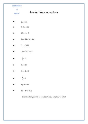 Algebra Solving Linear Equations Teaching Resources