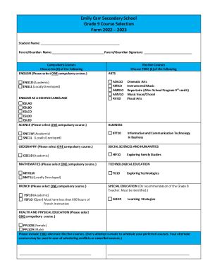 Fillable Online Emily Carr Secondary School Grade Course Selection