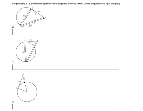 Solved For problems 6−8, determine if segment AB is tangent | Chegg.com