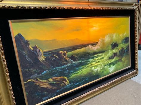 Framed Signed Stevens Sunset Ocean Seascape Canvas Oil Painting 60 X 36 Sofa Sz 1981849408