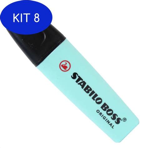 Kit 8 Caneta Marcatexto Azul Pastel Boss Stabilo 70 113 Caneta Marca