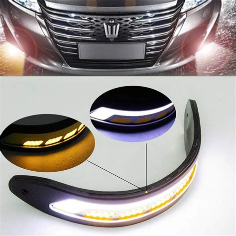 Dc V Pcs Flexible Cob Led Strip Drl Daytime Running Lights Yellow