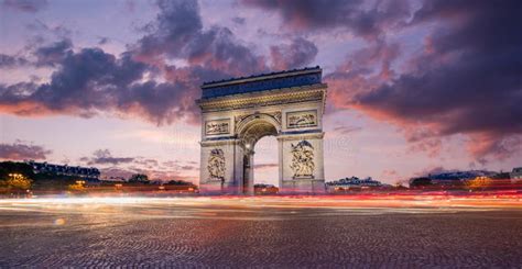 Arch Of Triumph In Paris At Sunset Stock Photo Image Of Monument