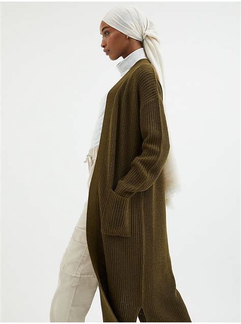 Khaki Chunky Knit Maxi Cardigan Women George At Asda