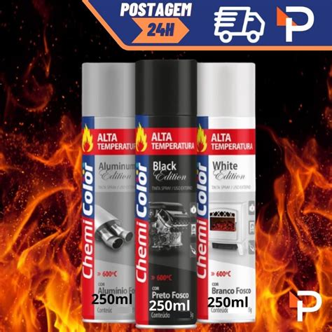 Tinta Spray Alta Temperatura Para Rodas Moto Forno Preto Fosco Branco