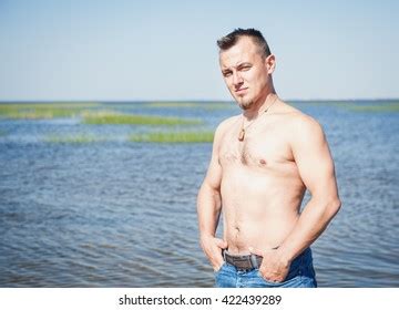 Handsome Man Naked Torso Standing Sea Stock Photo Edit Now