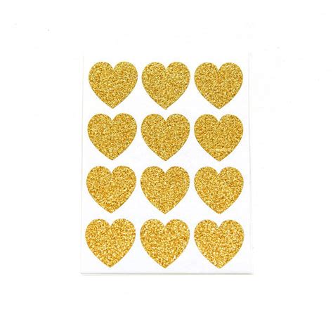 Set De 24 Pegatinas Glitter CorazÓn Oro Estilographica