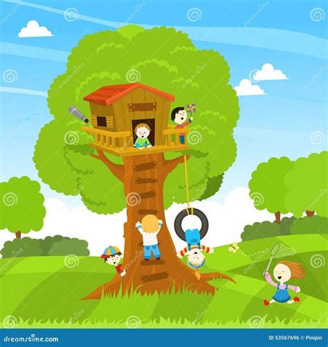 Casa En El árbol Ilustración Del Vector Ilustración De Muchacho 53567696