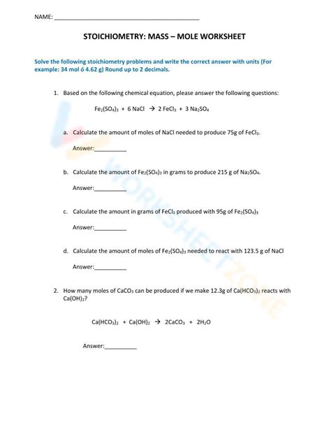 Free Printable Stoichiometry Worksheets for Students