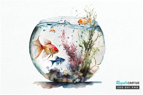 Watercolor Fish Bowl Tank PNG Clipart