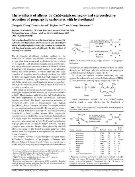 Pdf The Synthesis Of Allenes By Cu I Catalyzed Regio And