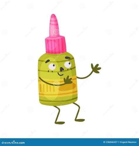 Funny Glue Or Adhesive As Office Supply Humanized Character Vector