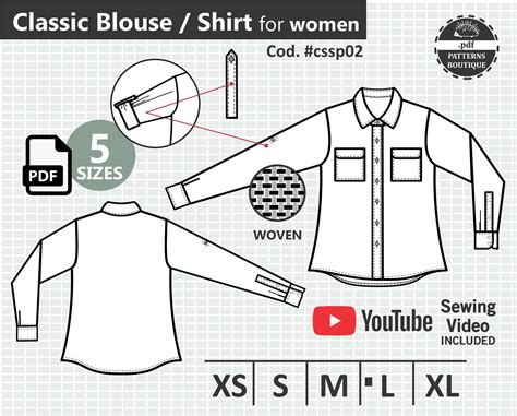 Button up Shirt / BLOUSE. PDF Sewing Pattern for Women With | Etsy