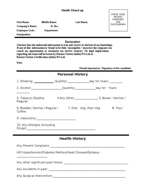 Medical Check Up Form Pdf Physical Examination Health Sciences