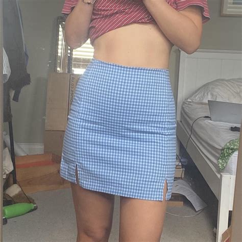 Brandy Melville Cara Skirt In Small Blue Plaid So Depop