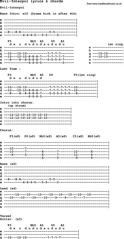 Love Song Lyrics for:Evil-Interpol with chords.