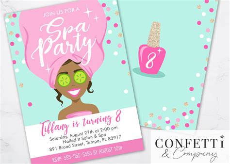 Spa Birthday Party Invitations Slumber Party Printable Etsy