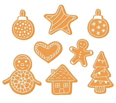 Premium Vector Gingerbread Doodle Flat Icon Set Isolated On White