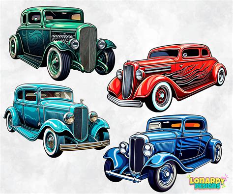Classic Hot Rod Png Clipart Bundle Muscle Car Decal Low Rider Digital Image Hotrod