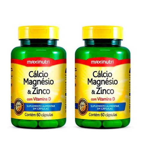 Kit 2 Cálcio Magnésio Zinco Suplemento Mineral 60 Cápsulas Maxinutri