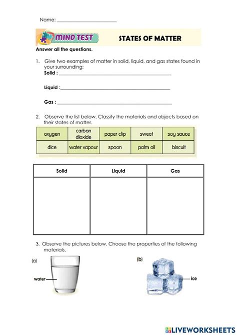 Interactive States Of Matter Class 5 Worksheet For Beginners