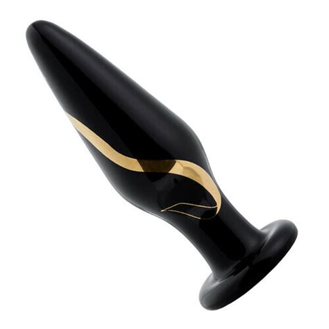 Cheryl Lace Pattern Pcs Glass Wide Butt Plug Black Gold Anal Expander