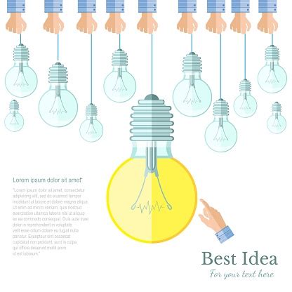 Many Lamp Or Lightbulb Light Off And Only One Light On Idea Flat Background Stock Illustration ...